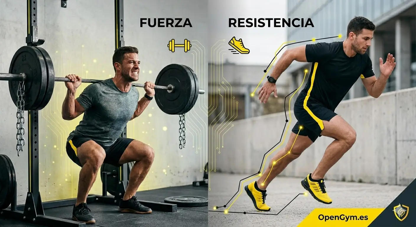 Atleta híbrido de OpenGym.es combinando trabajo de fuerza y resistencia.